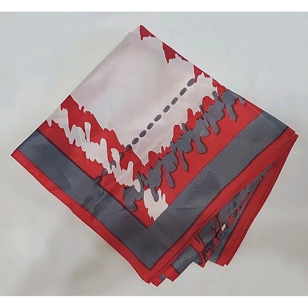 Vintage Berkshire Italy Acetate Square Scarf Mod Red Gray Geometric Plaid 26"